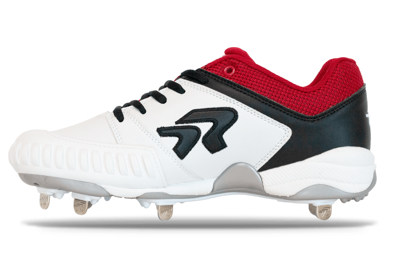 Softball Spikes - Women's Ringor Flite with Pitching Toe Run2Day - White/Red/Black